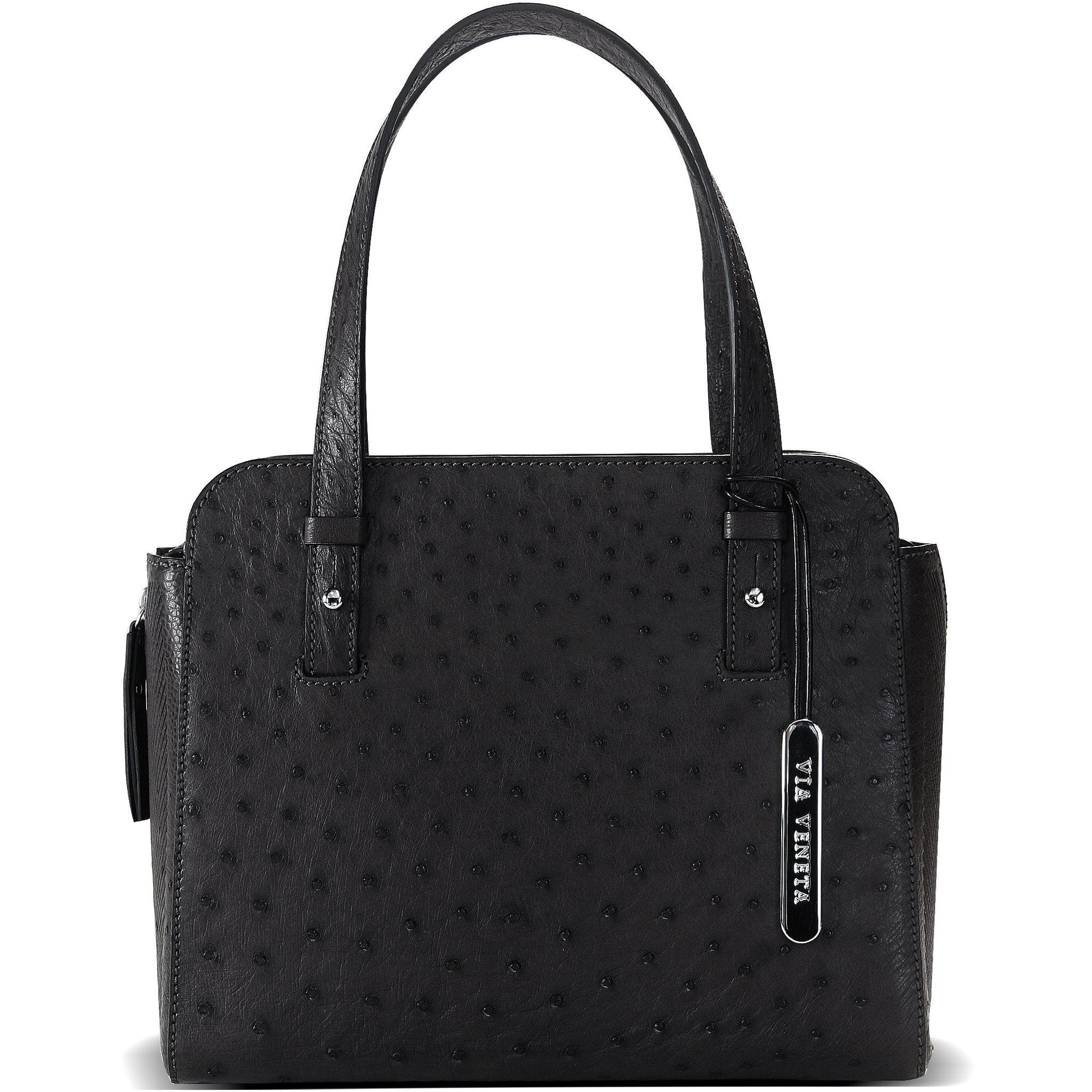 Via Veneta Leah Leather Medium Handheld Structured Bag | Black - iBags.co.za